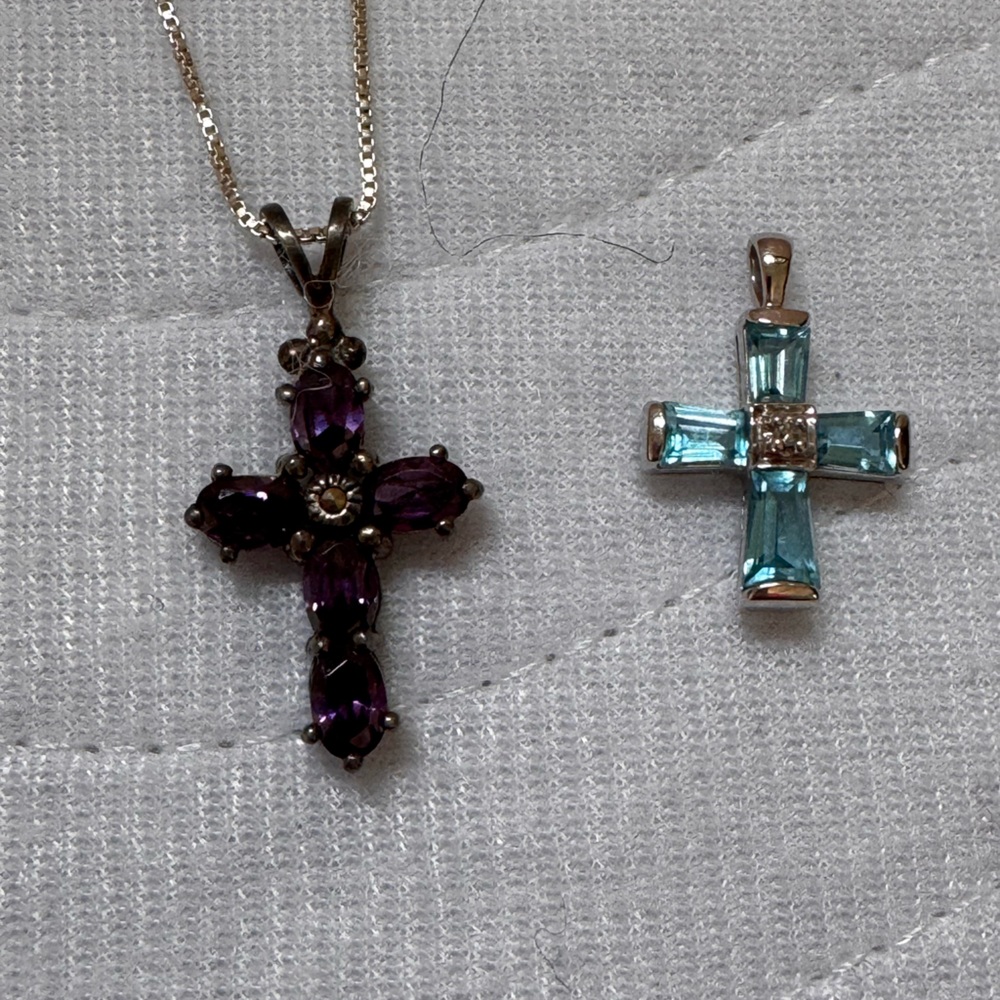 Elegant Purple and Blue Cross Pendant Necklace